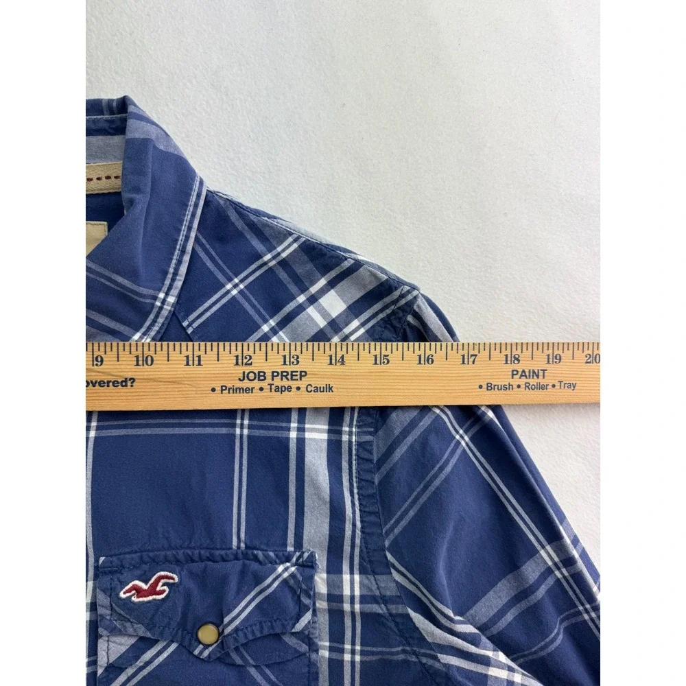 Hollister Big‎ Boys Blue Plaid Western Pearl Snap Long Sleeve Shirt Medium